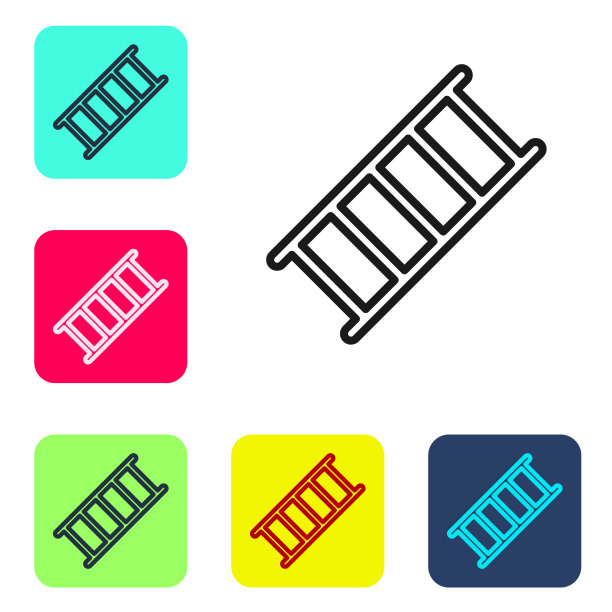 黑线消防逃生图标隔离在白色上图片下载