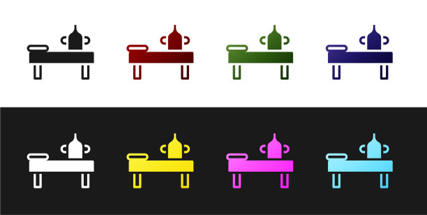 设置按摩桌与油图标隔离在黑色图片下载