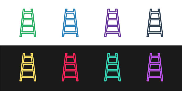 设置直线楼梯与完成标志图标隔离图片下载