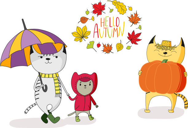 可爱的猫在秋天的树叶和引述图片下载