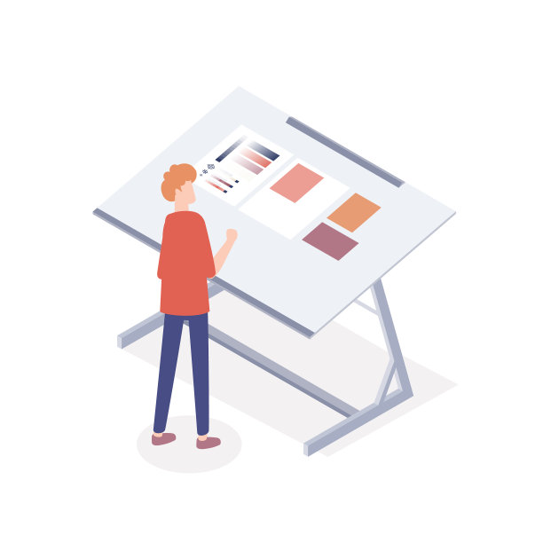 男性印刷工人在书桌上工作与颜色图片下载