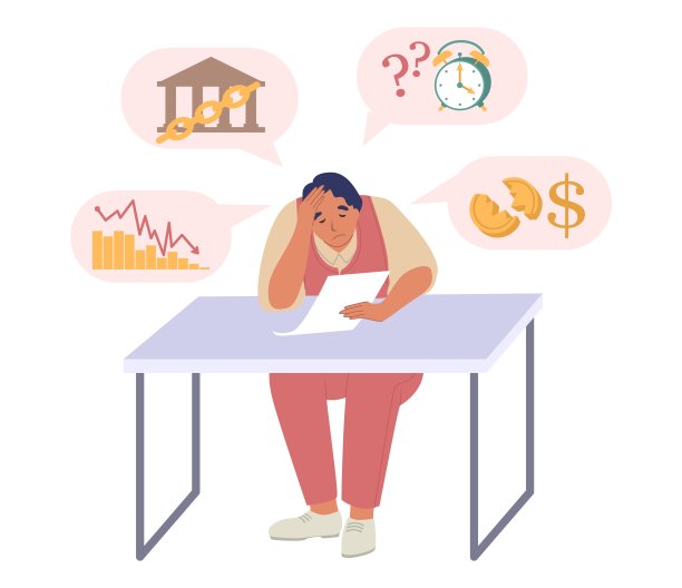 遇到财务问题的商人，矢量图。商业失败，破产，经济崩溃，危机。图片下载