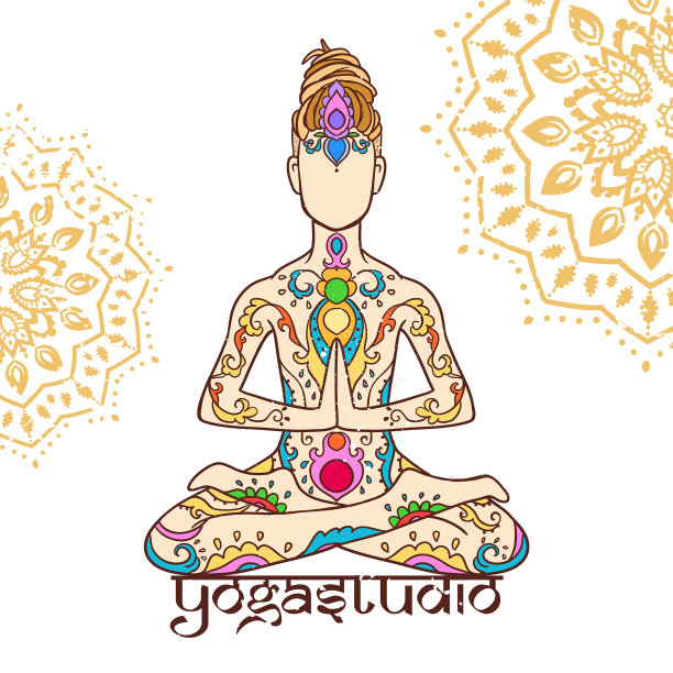 瑜伽男配着漂亮的涂鸦图片下载