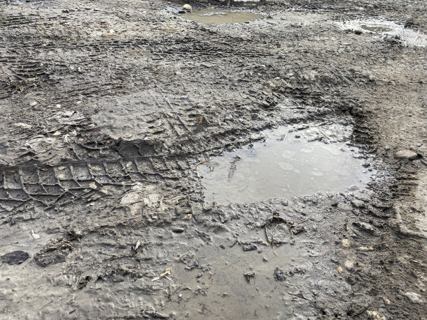 土路上的车胎痕迹。手机照片图片下载