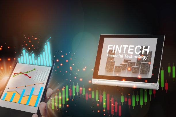 在抽象背景下，智能手机和金融技术在电脑平板电脑上的增长图图片下载