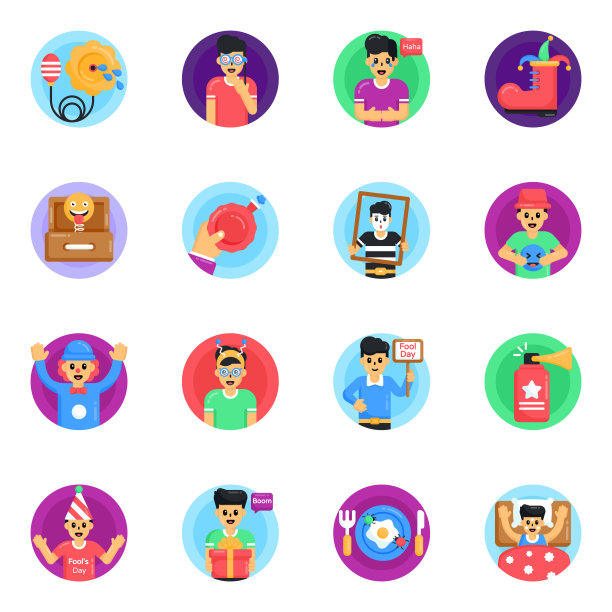 愚人节庆祝活动的扁平图标图片下载