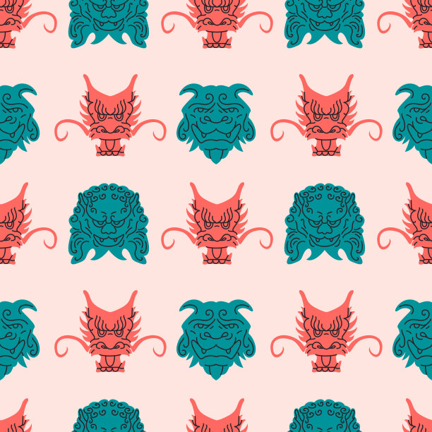 亚洲传统雕塑无缝模式矢量插图。图片下载