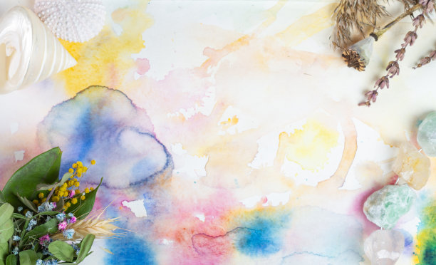 水彩明亮的背景。平躺，俯视图。图片下载