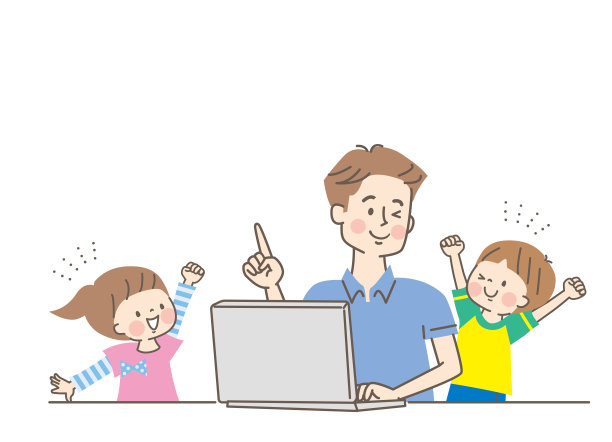 一个微笑的父母，孩子和一台电脑图片下载