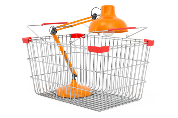 购物篮内的台灯，白色背景上独立的3D渲染图片下载