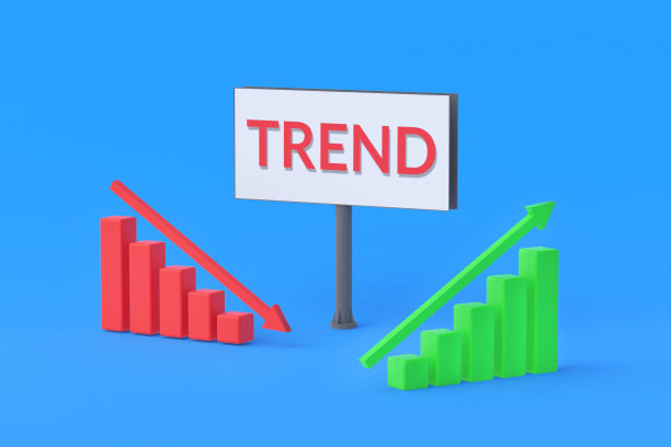 图表靠近公告牌与词的趋势。经济方向。受欢迎的变化。营销公司的广告。三维渲染图片下载