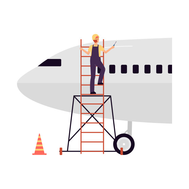 航空工程师正在爬升飞机进行维修图片下载