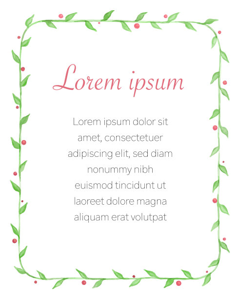 绿色花卉水彩画框架图片下载