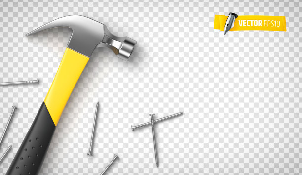 矢量逼真的锤子和钉子图片下载