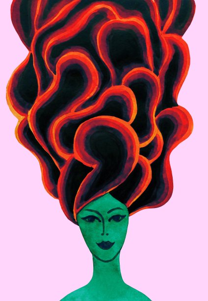 长头发的女孩。灵感。创造力。图片下载