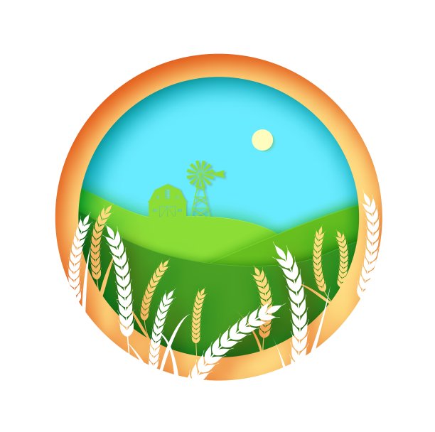剪纸风格的小麦、谷仓和风车的小穗农田。3D圆形框架与农秋景观剪纸草地。矢量插图的环境保护概念。图片下载
