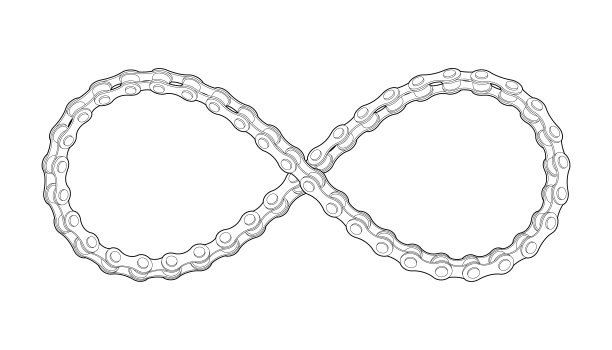自行车链条像无限符号一样扭曲。象征着骑自行车的生活方式。矢量可编辑的大纲插图。图片下载