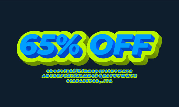 65折扣促销打折促销3d绿色和蓝色图片下载