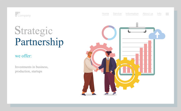 战略合作伙伴的商人人物握手网站登陆页面模板图片下载