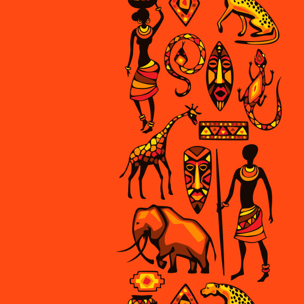 非洲民族无缝模式。人，动物和面具。图片下载