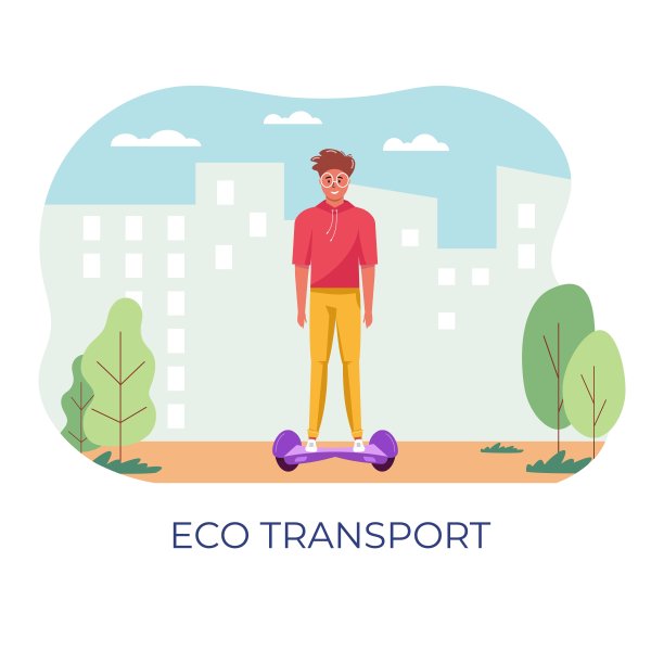 在公共公园步行和驾驶环保城市交通工具的年轻男人，城市生活背景。个人电动交通工具、绿色电动滑板车、电动平衡车、赛格威。生态车辆图片下载