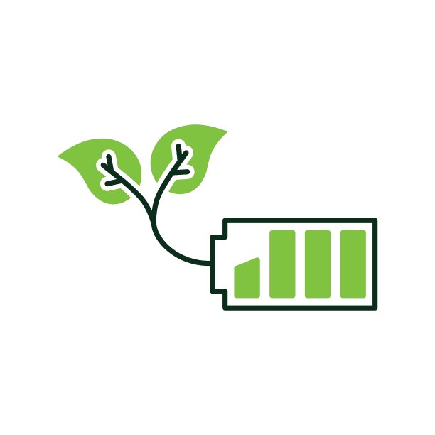 生态可充电能源蓄能器概念矢量图标设计，可再生和可持续电力符号在白色背景图片下载