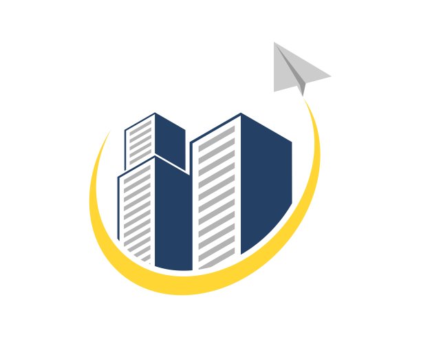 城市建筑与纸飞机和黄色的钩图片下载