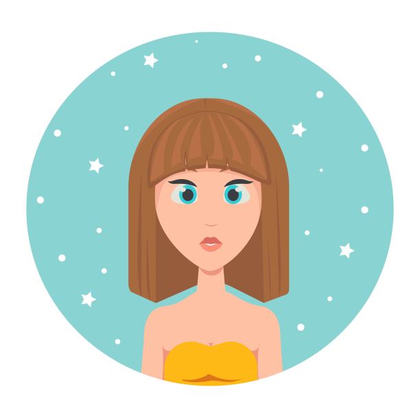 阿凡达的红发女孩与长头发和大蓝眼睛，矢量插图在平的风格。图片下载