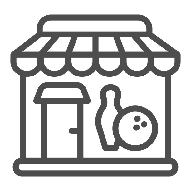 保龄球俱乐部线图标，保龄球概念，建筑立面标志在白色背景，保龄球俱乐部户外外观图标轮廓风格的移动概念和网页设计。矢量图形。图片下载