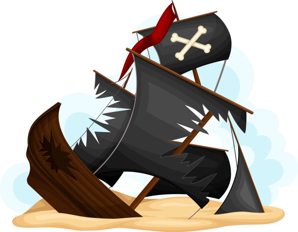 被毁坏的海盗船或被撕破的黑色船只图片下载