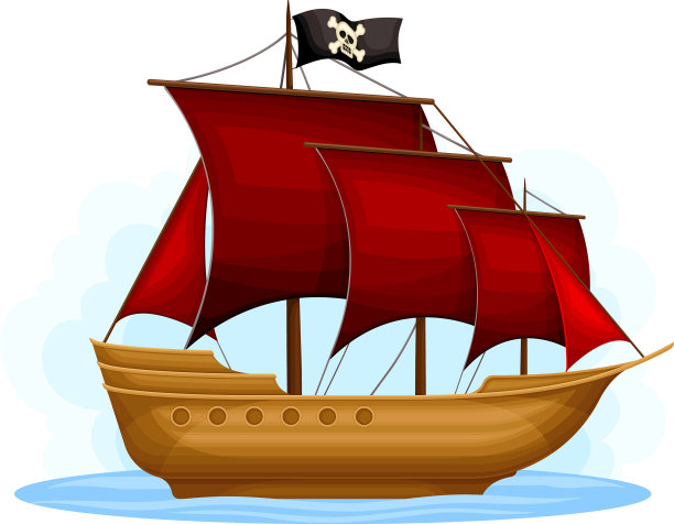 木制海盗船或有红帆的船图片下载