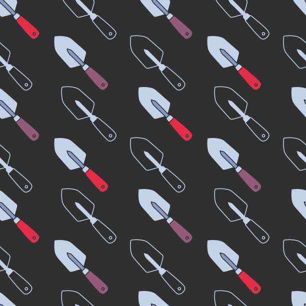 手铲花园工具矢量图形艺术无缝模式图片下载