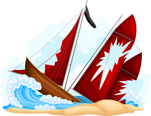 海盗船的残骸或被撕裂的红色船只图片下载