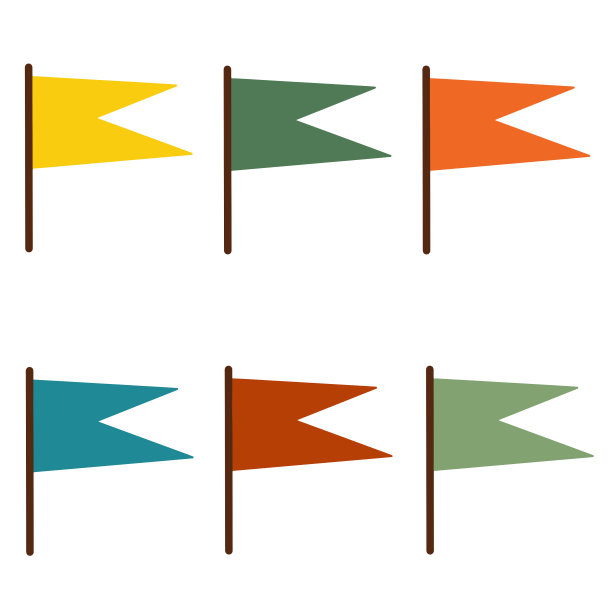 多色标记向量集。不同颜色的小旗孤立在白色背景上。平的卡通风格图片下载