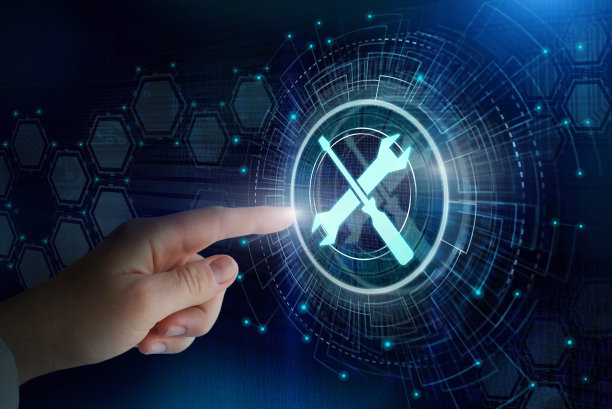 技术支持的概念。维护标志的扳手、螺丝刀等工具。技术问题修复服务。图片下载