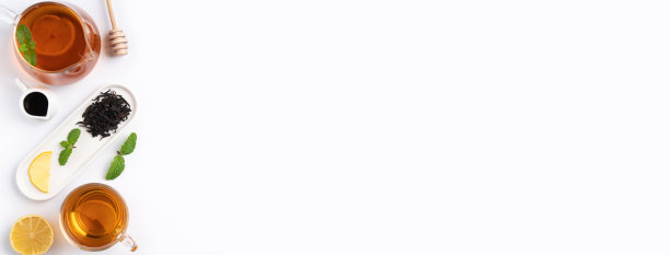 设计理念俯视图蜂蜜红茶与柠檬和薄荷。图片下载