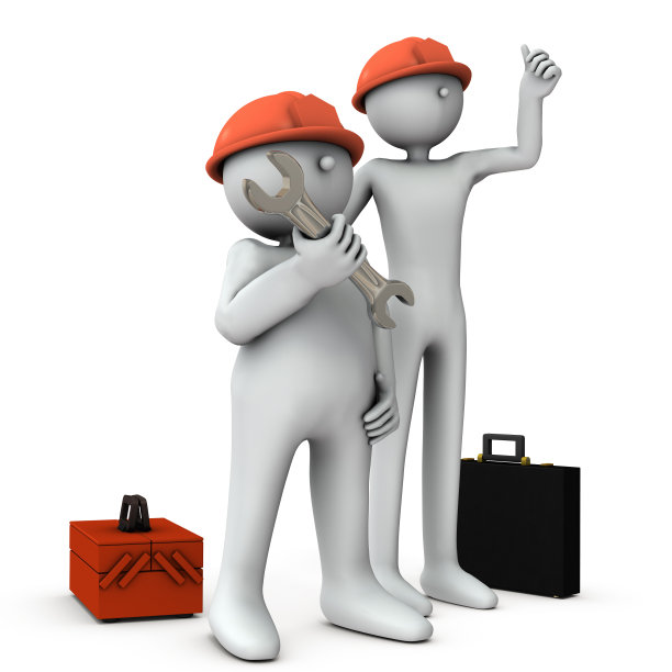 一个瘦小的销售职位和一个胖胖的工匠。白色背景。3 d渲染。图片下载