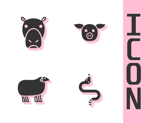 设置蛇、河马或河马、绵羊和猪图片下载