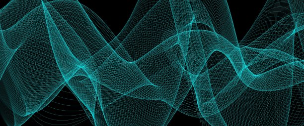 抽象的蓝色波在黑色的背景图片下载