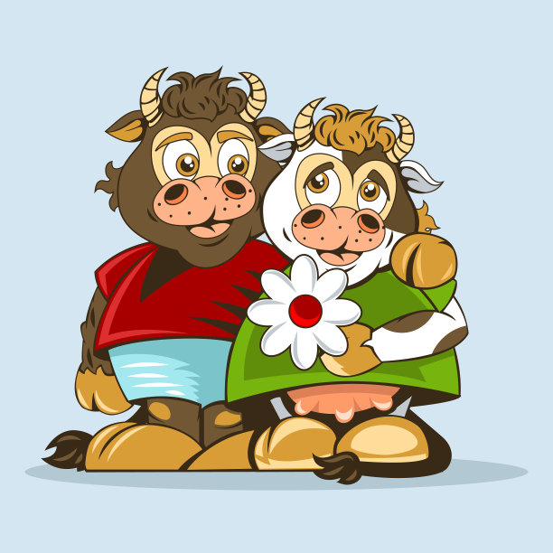 公牛和母牛是用动画风格绘制的图片下载