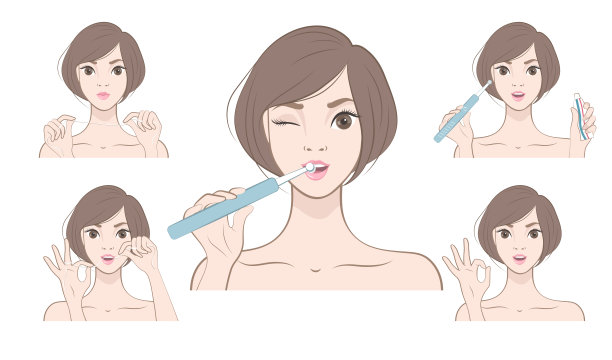 插图与一个美丽的日本女孩。牙科保健。牙齿清洁。图片下载