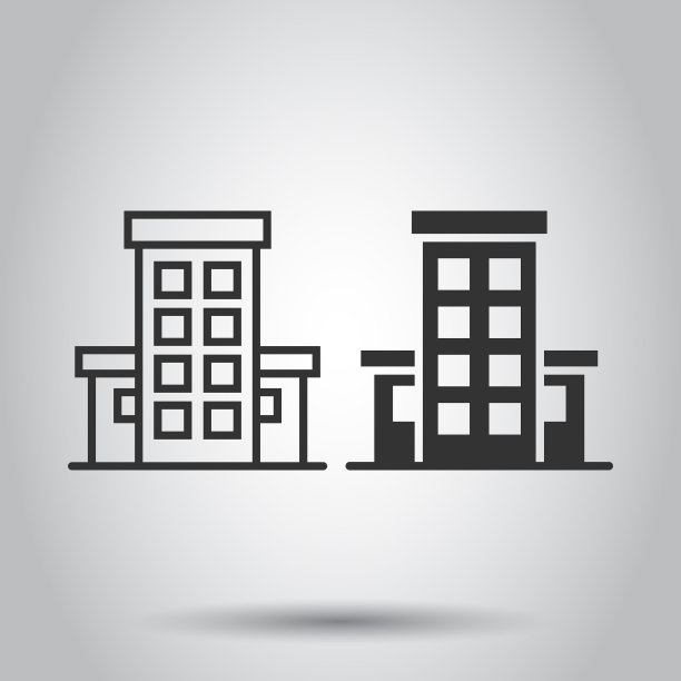 建筑图标在平坦风格的城市摩天大楼图片下载