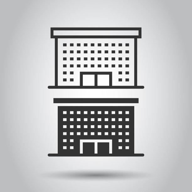 建筑图标在平坦风格的城市摩天大楼图片下载