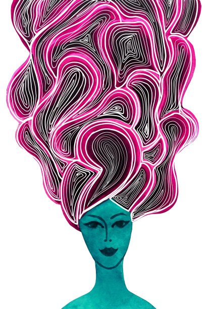 一个美丽的年轻女孩的图形画与长多彩的头发图片下载