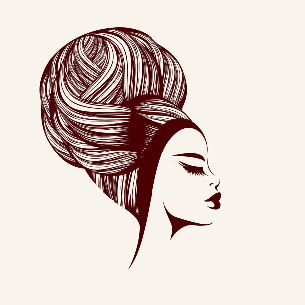 非洲裔美国妇女，梳着大的非洲式发髻。优雅的发型和妆容。时尚和美丽的标志。图片下载