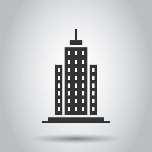 建筑图标在平坦风格的城市摩天大楼图片下载