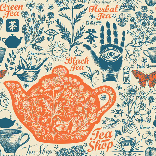手绘无缝图案主题茶图片下载