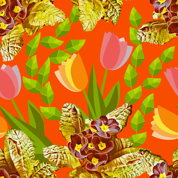 春花报春花与郁金香，花型天衣无缝。图片下载