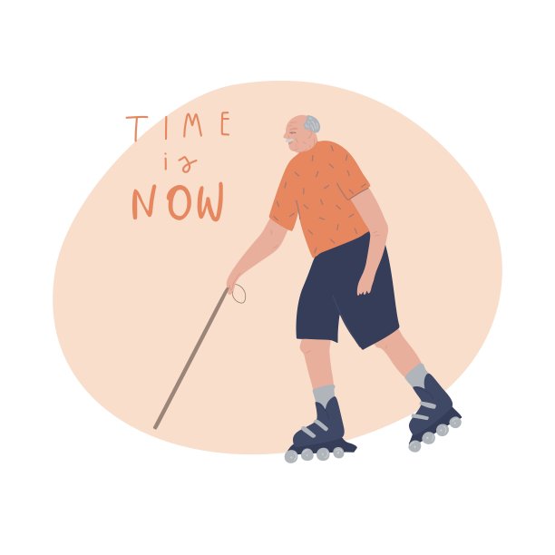 一个穿着旱冰鞋的活跃的老人。尽管年纪大了，但仍保持积极的生活方式。矢量图图片下载