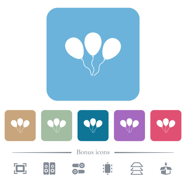 三个气球平面图标上的彩色圆形方形背景图片下载